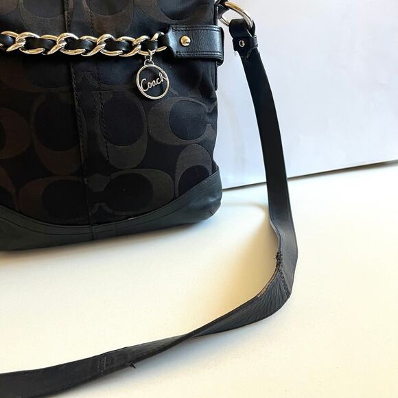 COACH Signature Optic Chain Bag, Black, Canvas with Leather Trim - Picture 8 of 12